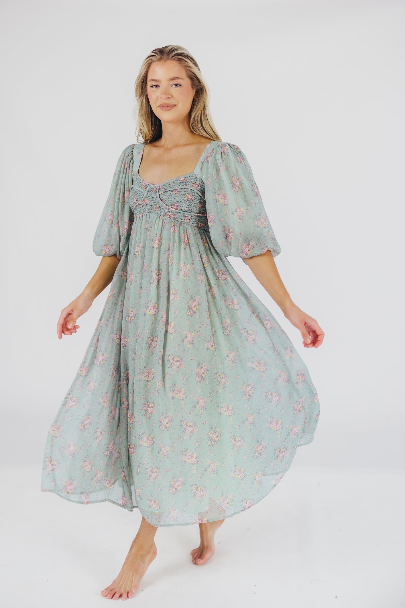 Harlow Maxi Dress in Turquoise Floral - Bump Friendly & Inclusive Sizing (S-3XL)