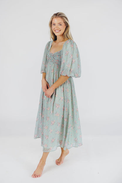 Harlow Maxi Dress in Turquoise Floral - Bump Friendly & Inclusive Sizing (S-3XL)