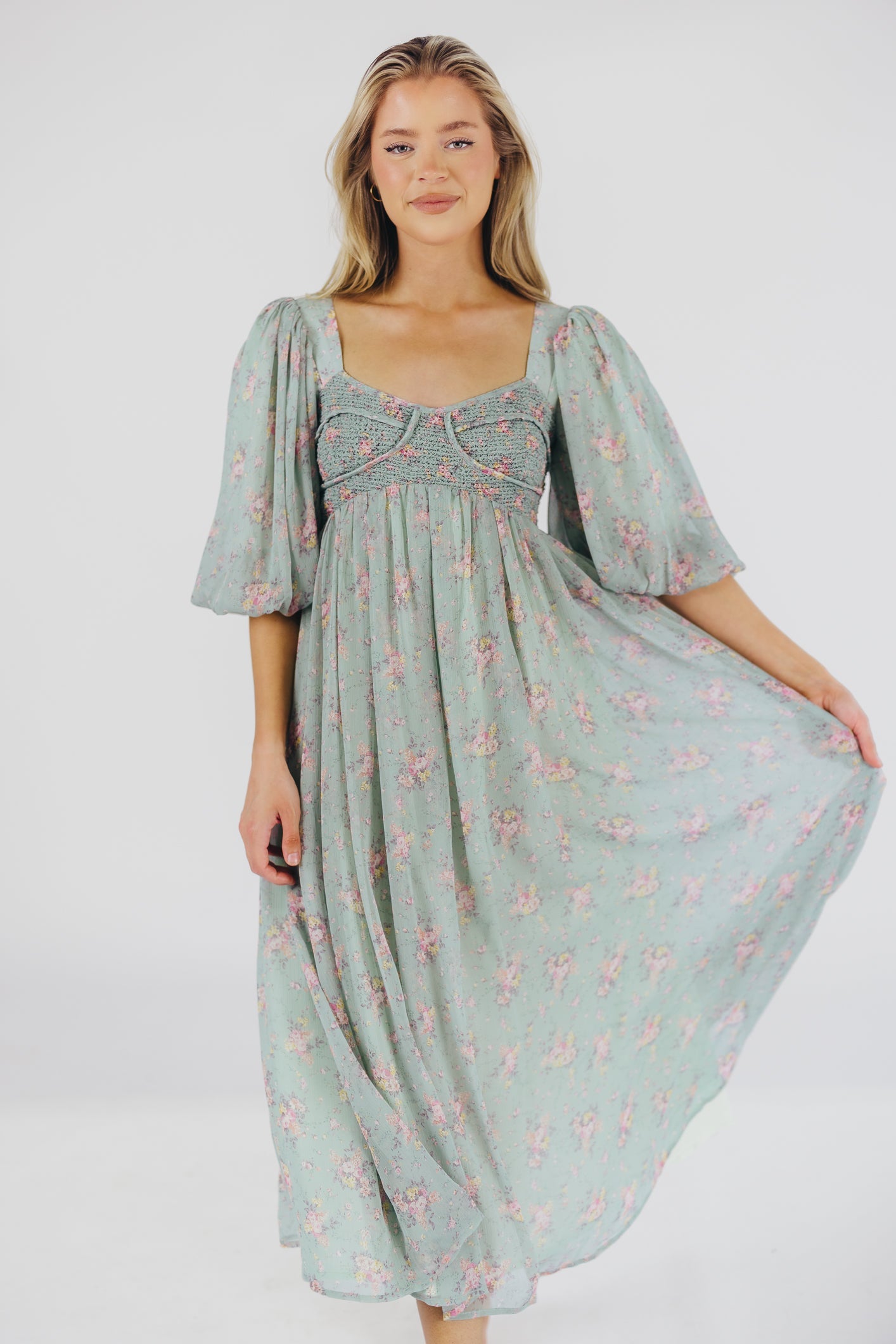 Harlow Maxi Dress in Turquoise Floral - Bump Friendly & Inclusive Sizing (S-3XL)