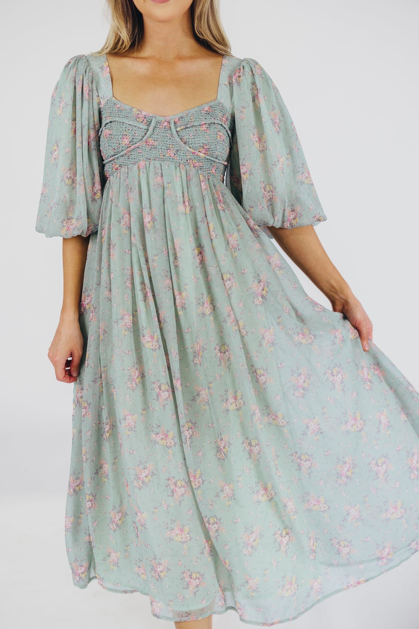 Harlow Maxi Dress in Turquoise Floral - Bump Friendly & Inclusive Sizing (S-3XL)