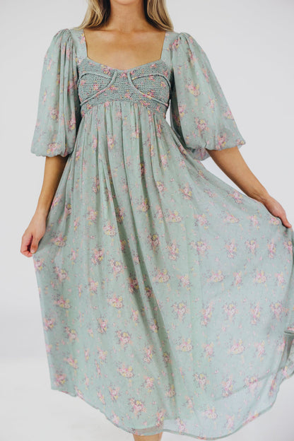 Harlow Maxi Dress in Turquoise Floral - Bump Friendly & Inclusive Sizing (S-3XL)