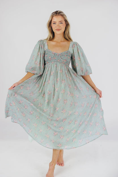 Harlow Maxi Dress in Turquoise Floral - Bump Friendly & Inclusive Sizing (S-3XL)