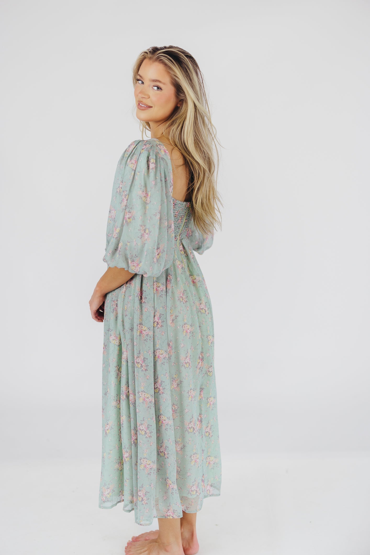 Harlow Maxi Dress in Turquoise Floral - Bump Friendly & Inclusive Sizing (S-3XL)