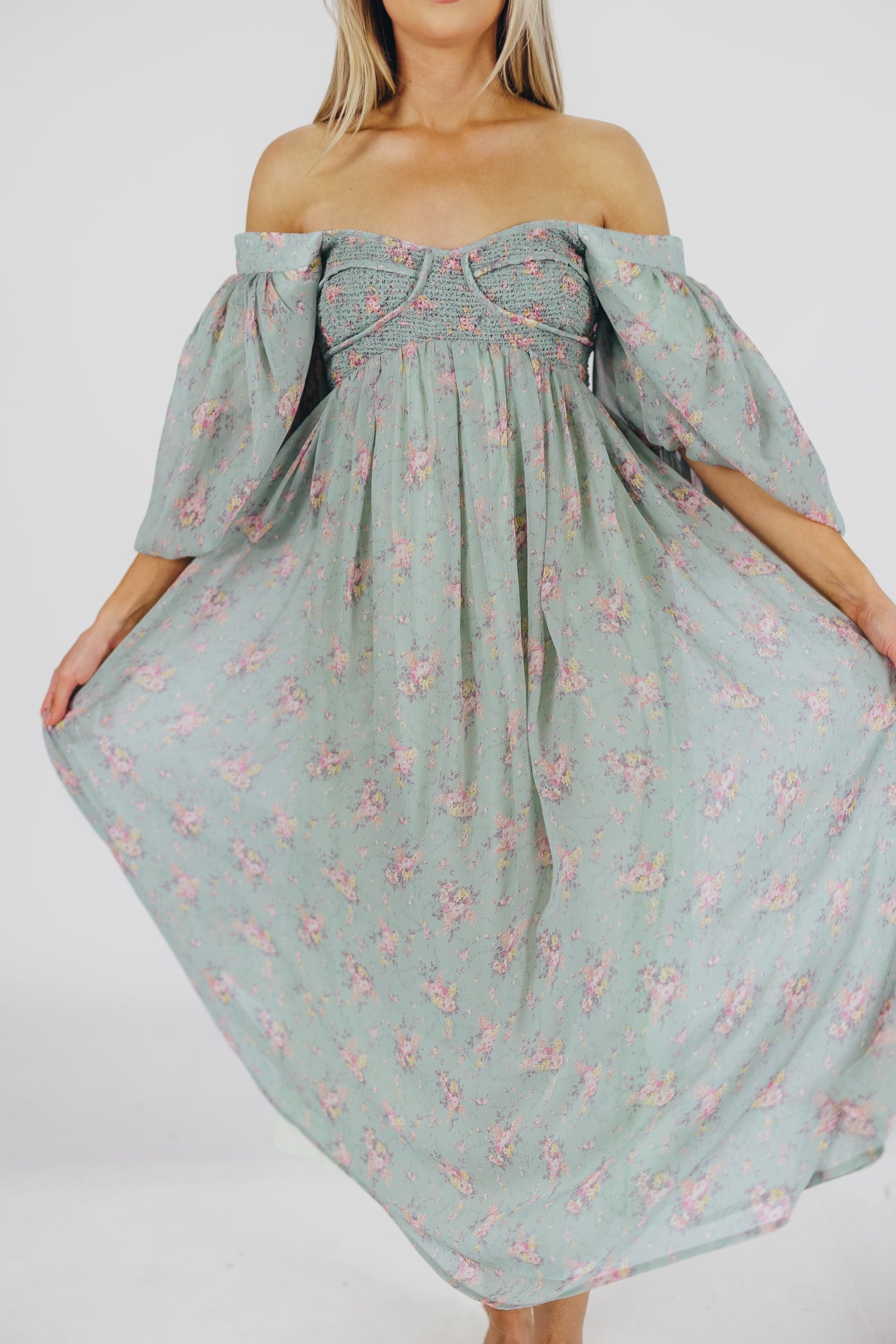 Harlow Maxi Dress in Turquoise Floral - Bump Friendly & Inclusive Sizing (S-3XL)