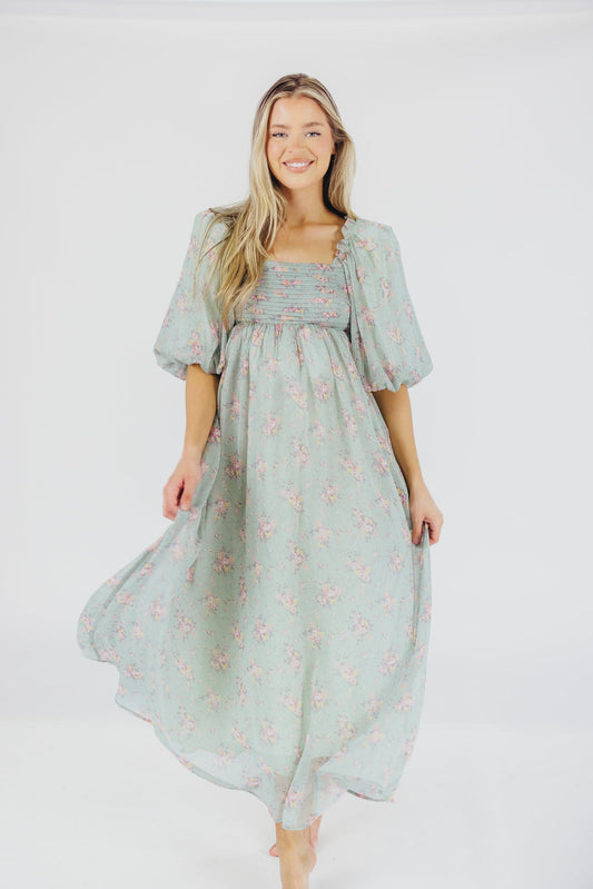 Melody Maxi Dress in Turquoise Floral - Bump Friendly & Inclusive Sizing (S-3XL)