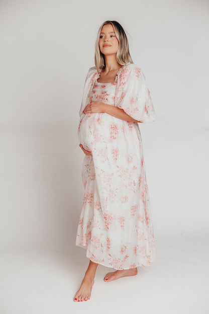 Melody Maxi Dress with Pleats and Bow Detail in Pink Floral -  Bump Friendly & Inclusive Sizing (S-3XL)