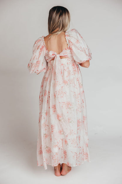 Melody Maxi Dress with Pleats and Bow Detail in Pink Floral -  Bump Friendly & Inclusive Sizing (S-3XL)