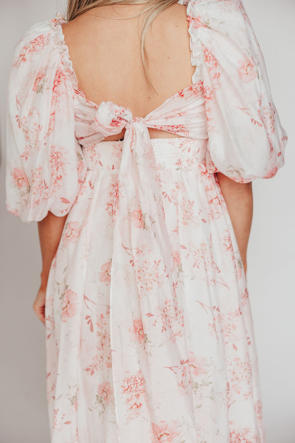 Melody Maxi Dress with Pleats and Bow Detail in Pink Floral -  Bump Friendly & Inclusive Sizing (S-3XL)