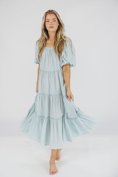 Eva Puffed Sleeve Maxi Dress in Sky Blue - Bump Friendly & Inclusive Sizing (S-3XL)