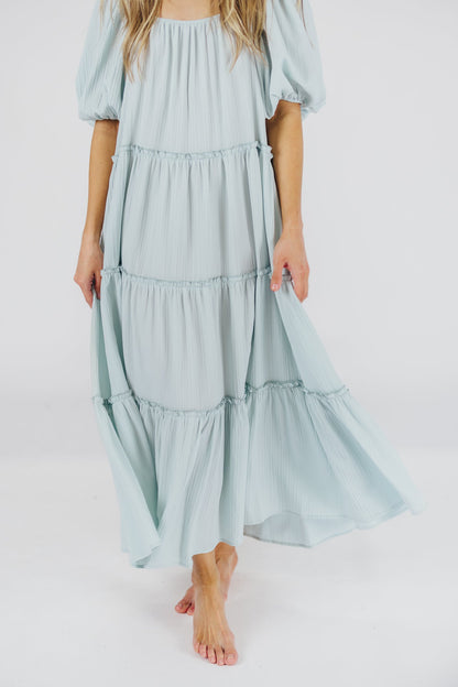 Eva Puffed Sleeve Maxi Dress in Sky Blue - Bump Friendly & Inclusive Sizing (S-3XL)