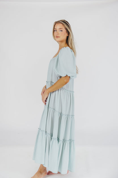 Eva Puffed Sleeve Maxi Dress in Sky Blue - Bump Friendly & Inclusive Sizing (S-3XL)