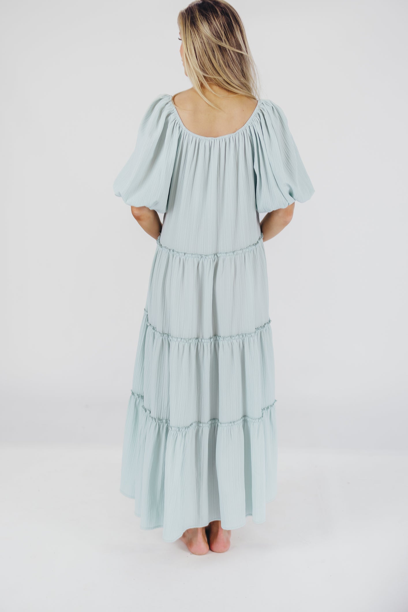 Eva Puffed Sleeve Maxi Dress in Sky Blue - Bump Friendly & Inclusive Sizing (S-3XL)