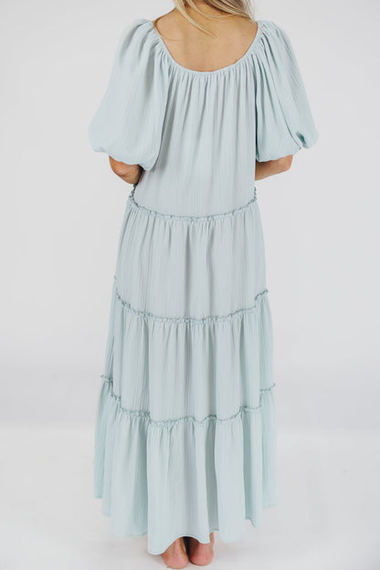 Eva Puffed Sleeve Maxi Dress in Sky Blue - Bump Friendly & Inclusive Sizing (S-3XL)