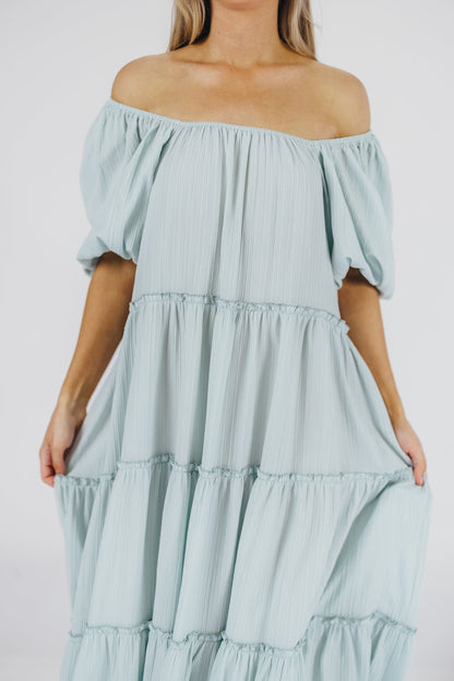 Eva Puffed Sleeve Maxi Dress in Sky Blue - Bump Friendly & Inclusive Sizing (S-3XL)