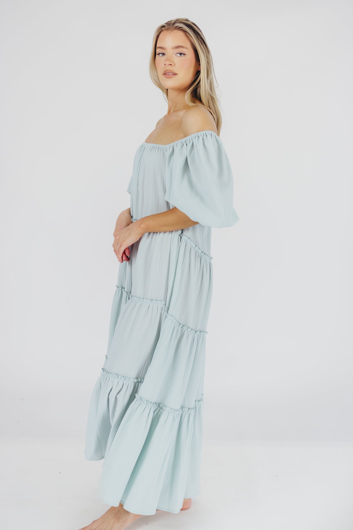 Eva Puffed Sleeve Maxi Dress in Sky Blue - Bump Friendly & Inclusive S Style Cove Eva Puffed Sleeve Maxi Dress in Sky Blue - Bump Friendly & Inclusive S Style Cove