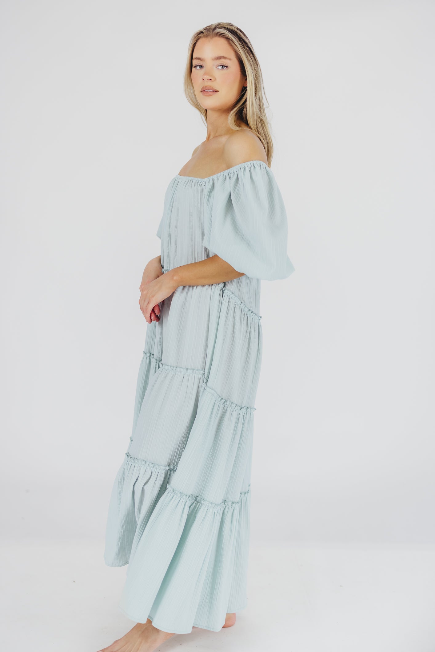 Eva Puffed Sleeve Maxi Dress in Sky Blue - Bump Friendly & Inclusive Sizing (S-3XL)