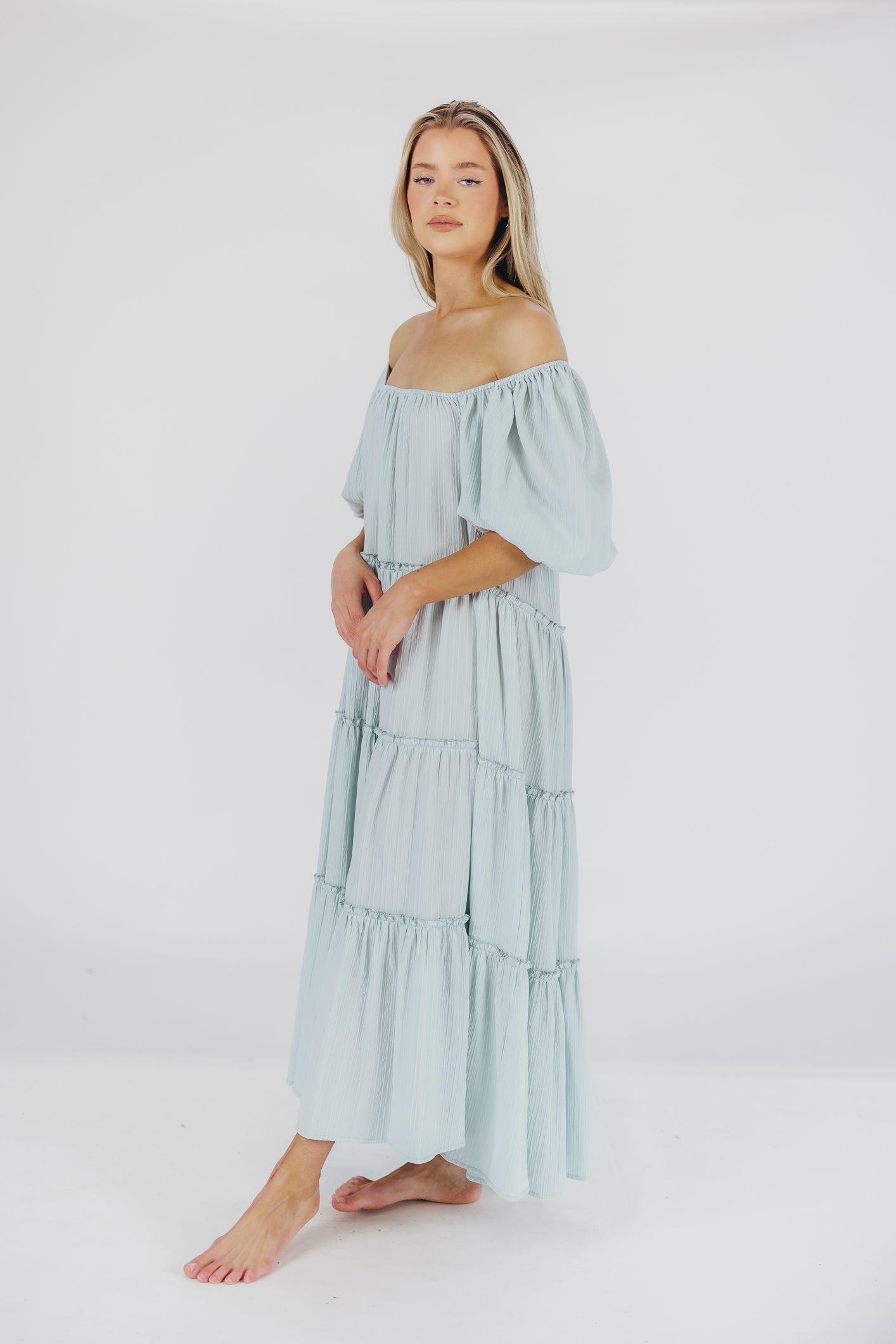 Eva Puffed Sleeve Maxi Dress in Sky Blue - Bump Friendly & Inclusive Sizing (S-3XL)