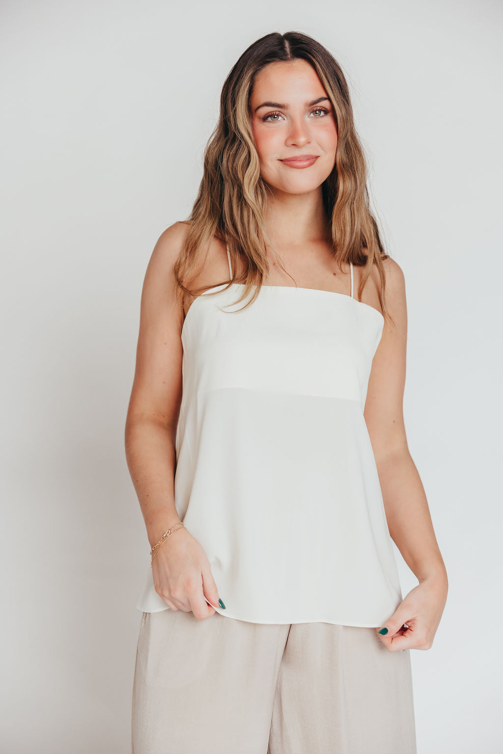 Perrie Top with Dainty Crisscross Detail in Cream