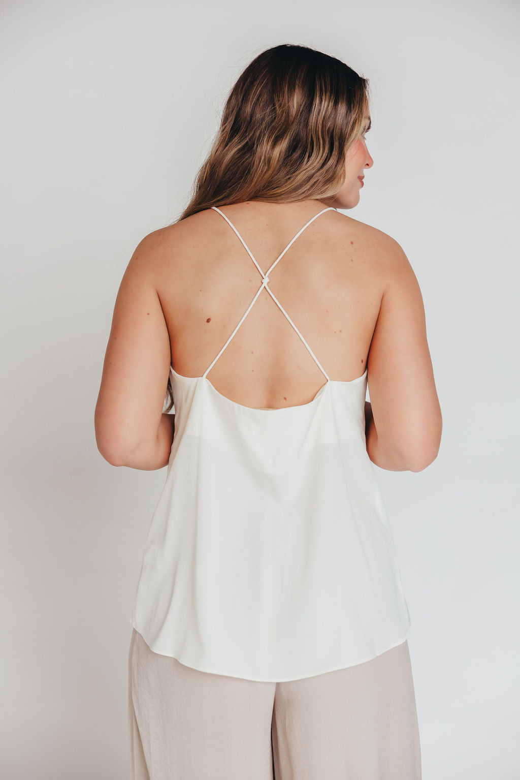 Perrie Top with Dainty Crisscross Detail in Cream