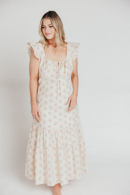 Emery Midi Dress in Pink and Cream (Sizes S-XL)