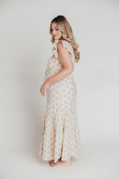 Emery Midi Dress in Pink and Cream (Sizes S-XL)