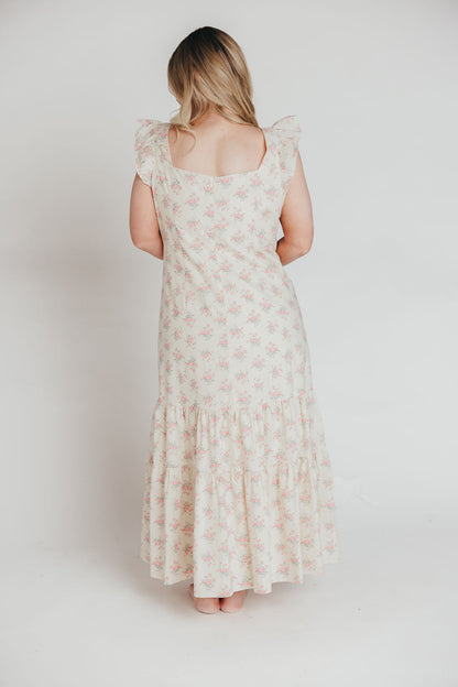 Emery Midi Dress in Pink and Cream (Sizes S-XL)