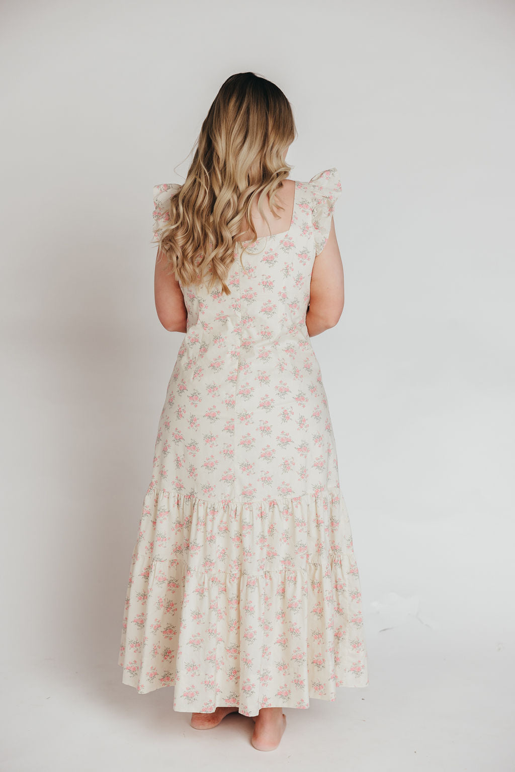 Emery Midi Dress in Pink and Cream (Sizes S-XL)