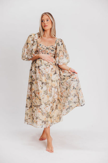 Harlow Maxi Dress in Champagne Floral - Bump Friendly & Inclusive Sizing (S-3XL)