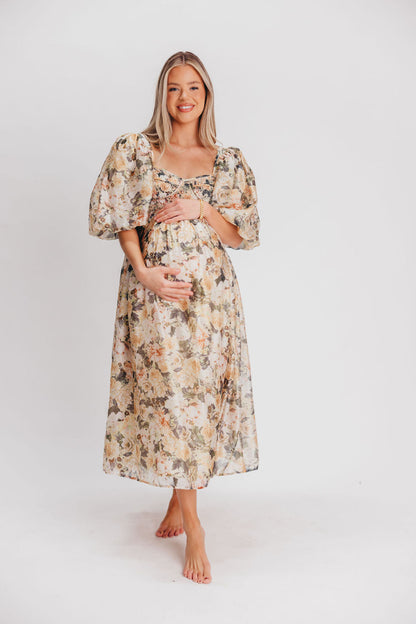 Harlow Maxi Dress in Champagne Floral - Bump Friendly & Inclusive Sizing (S-3XL)