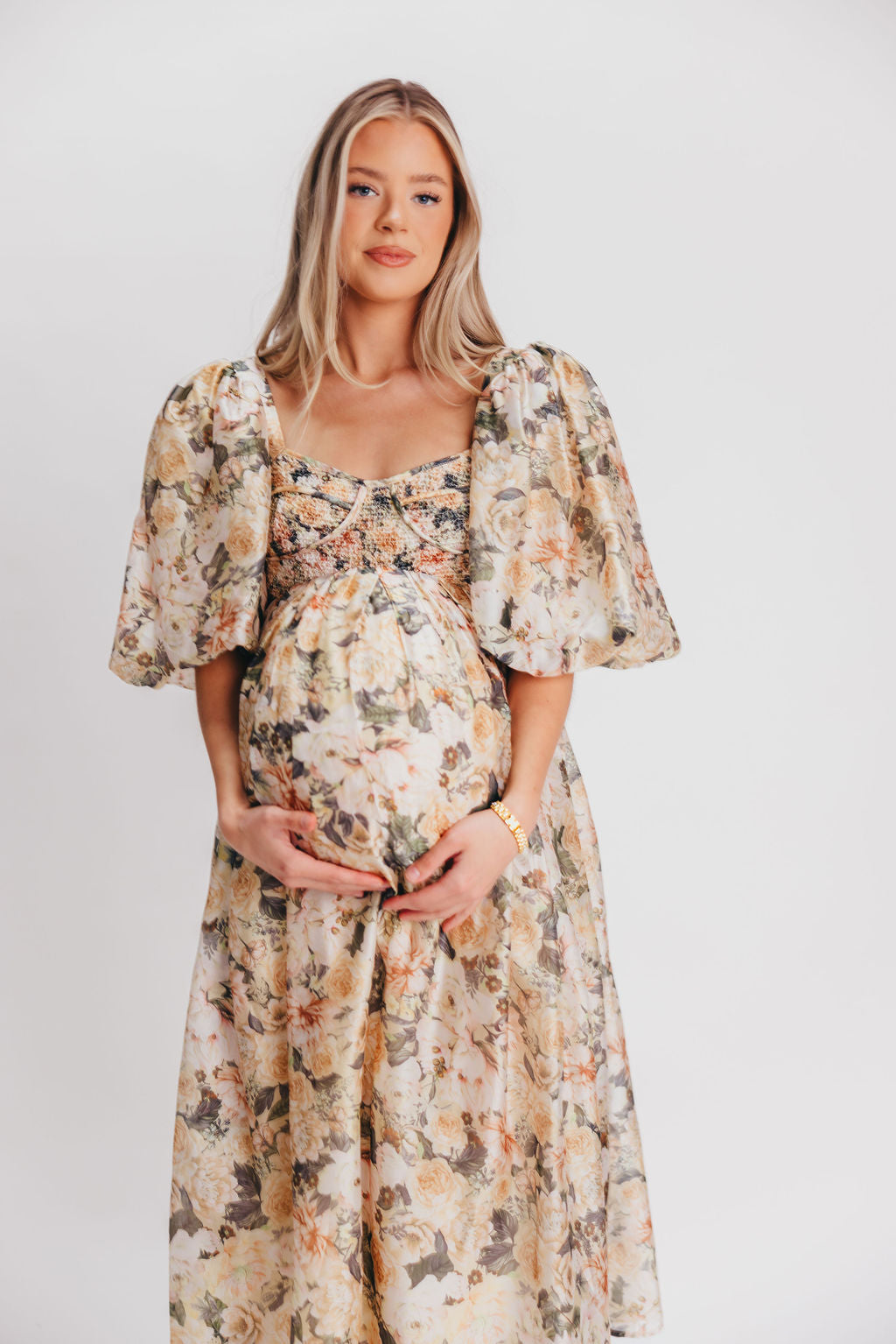 Harlow Maxi Dress in Champagne Floral - Bump Friendly & Inclusive Sizing (S-3XL)