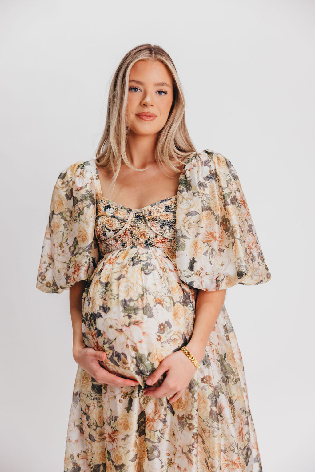 Harlow Maxi Dress in Champagne Floral - Bump Friendly & Inclusive Sizing (S-3XL)