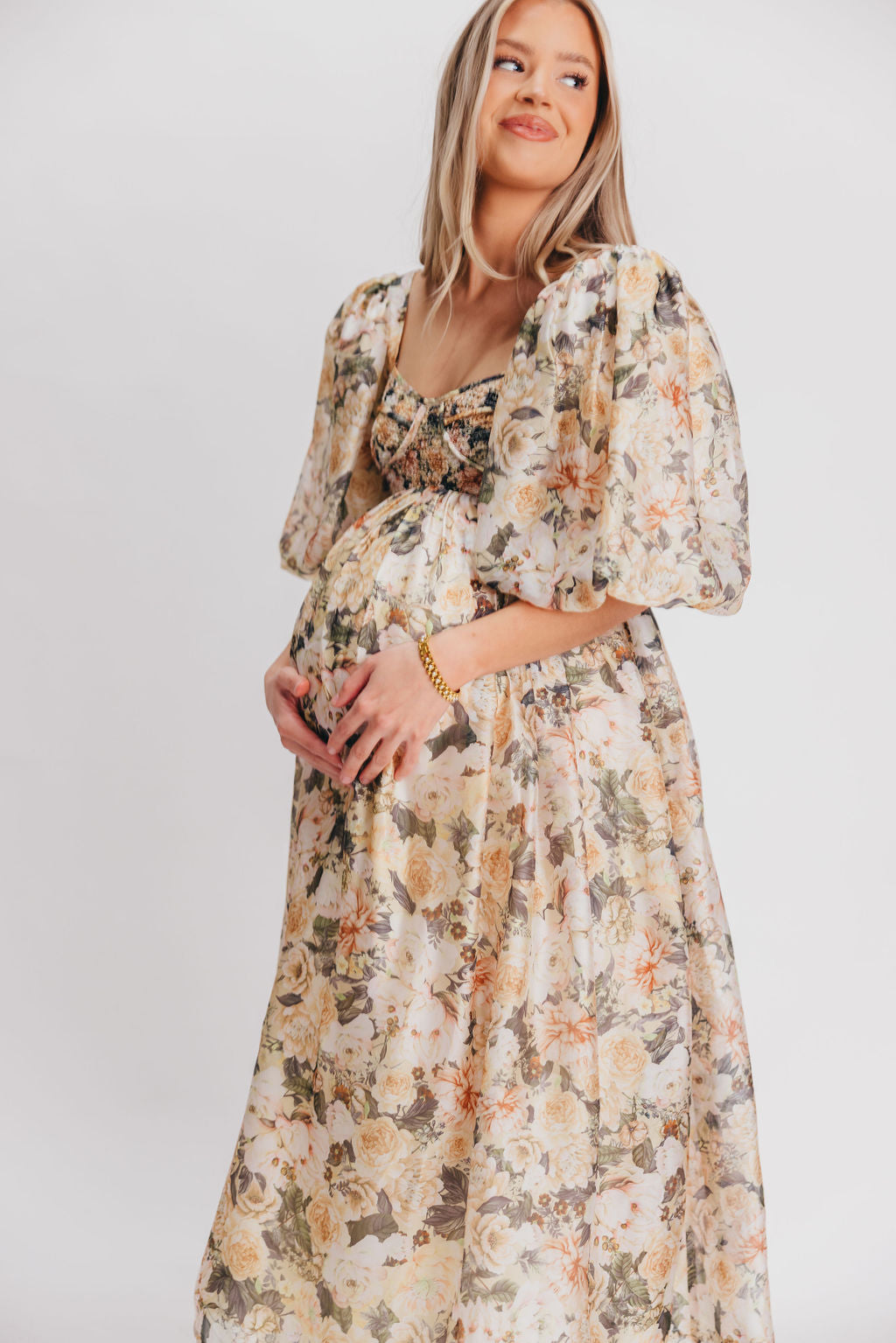 Harlow Maxi Dress in Champagne Floral - Bump Friendly & Inclusive Sizing (S-3XL)