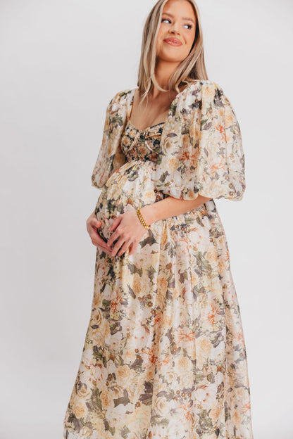 Harlow Maxi Dress in Champagne Floral - Bump Friendly & Inclusive Sizing (S-3XL)