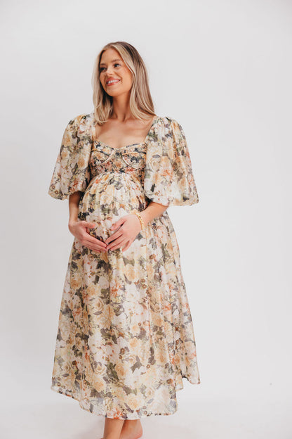 Harlow Maxi Dress in Champagne Floral - Bump Friendly & Inclusive Sizing (S-3XL)