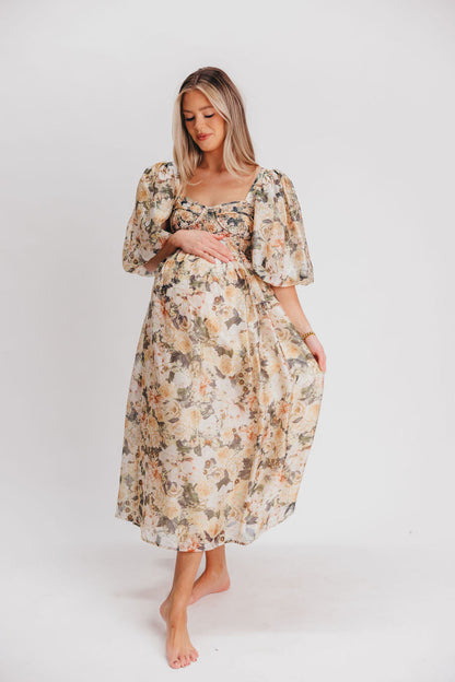 Harlow Maxi Dress in Champagne Floral - Bump Friendly & Inclusive Sizing (S-3XL)