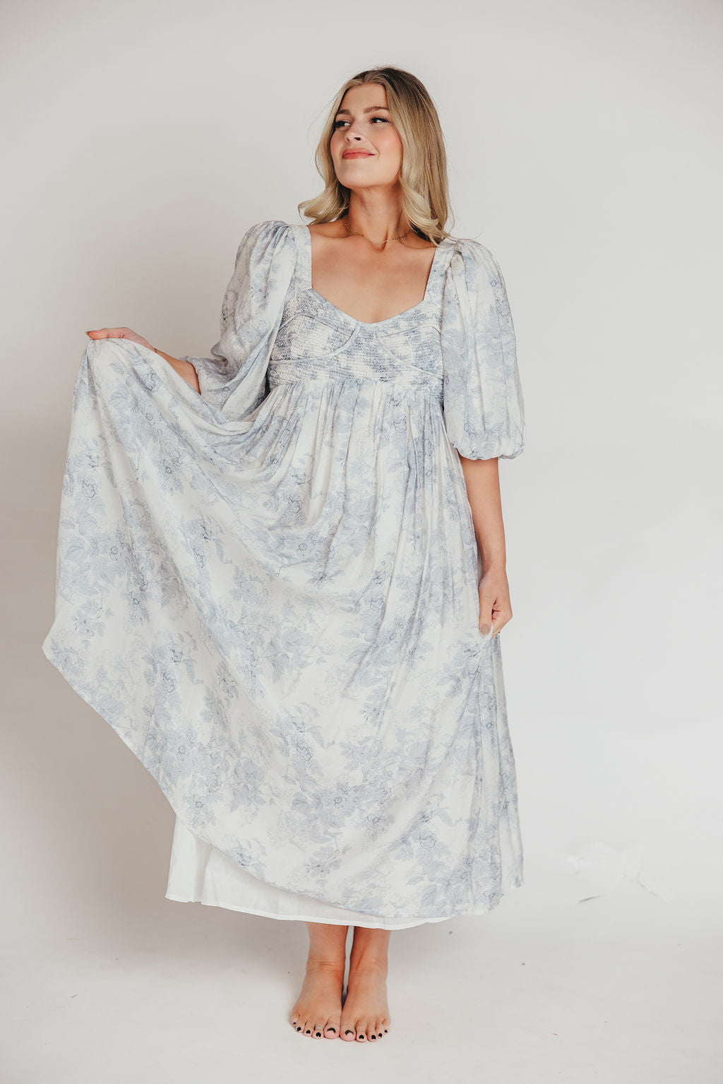 Harlow Maxi Dress in Light Blue Floral - Bump Friendly & Inclusive Sizing (S-3XL)