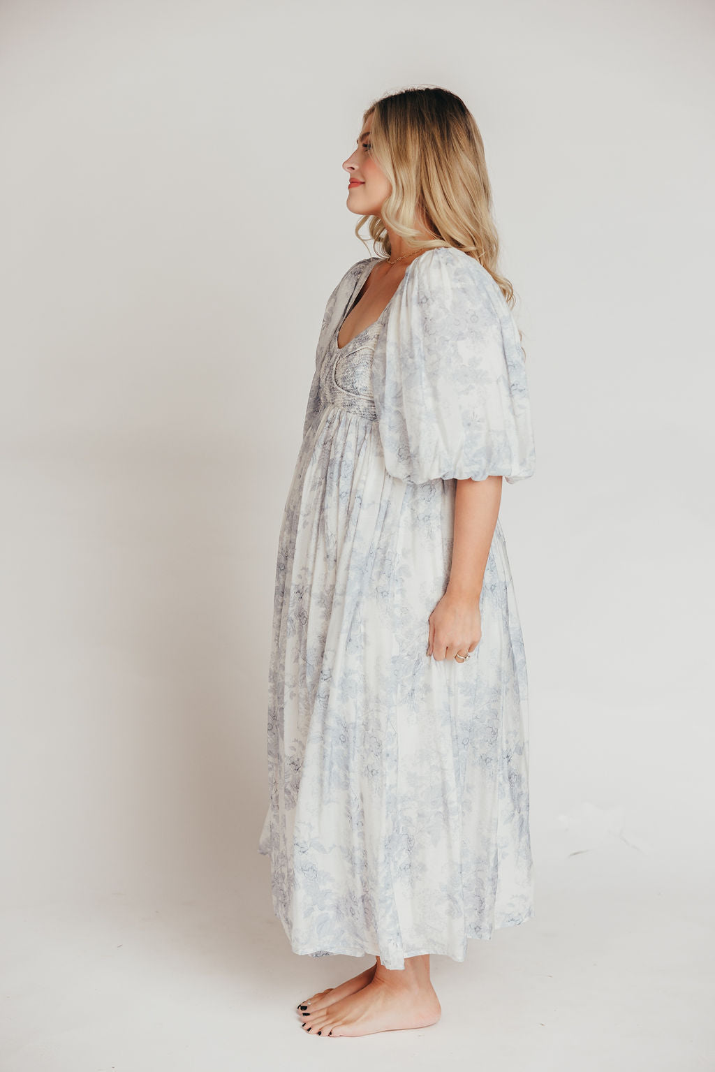 Harlow Maxi Dress in Light Blue Floral - Bump Friendly & Inclusive Sizing (S-3XL)