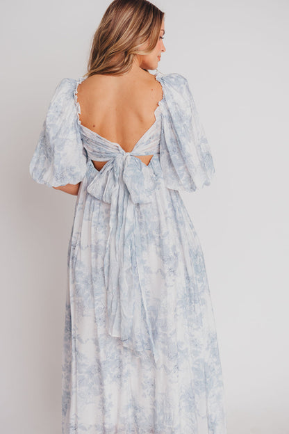 Melody Maxi Dress with Pleats and Bow Detail in Blue Floral - Bump Friendly & Inclusive Sizing (S-3XL) Restocking Early August