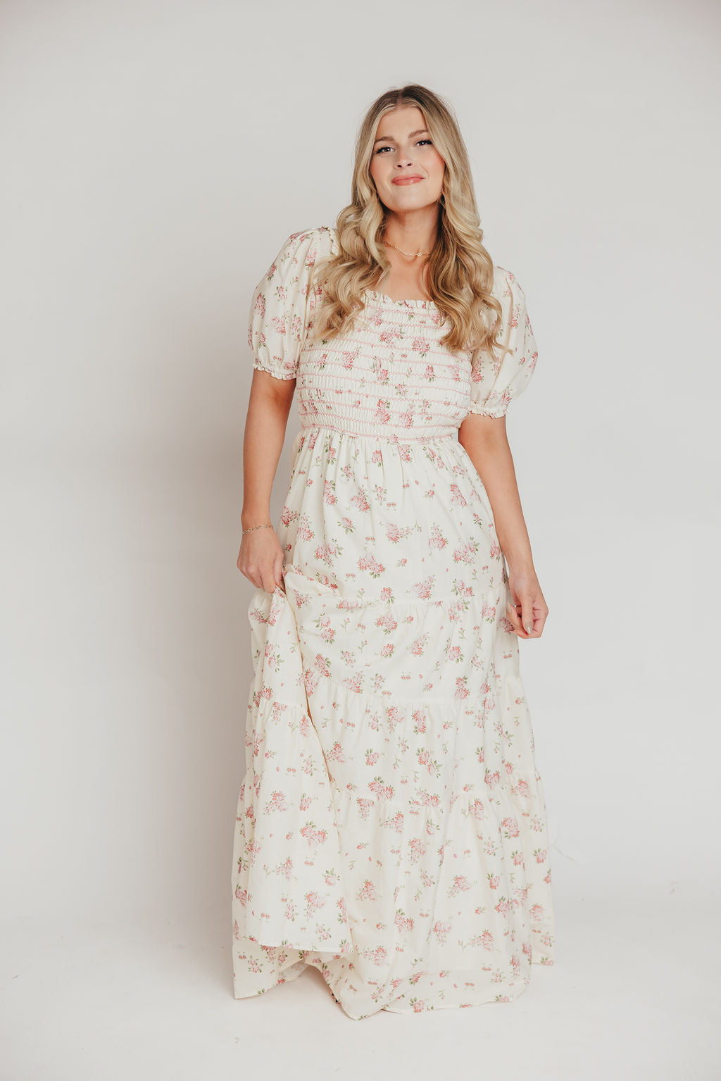 Harper Worth Maxi Dress in Ivory/Pink Floral - Inclusive Sizing (S-3XL) - Bump Friendly