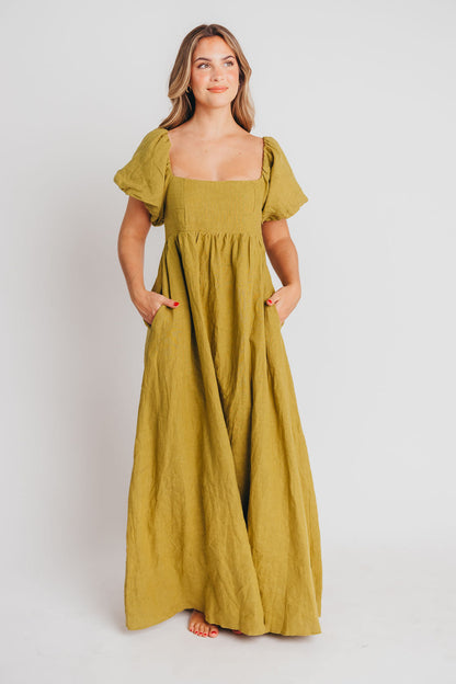 Candace Maxi Dress in Olive - 100% Linen - Bump Friendly (Restocking in June)