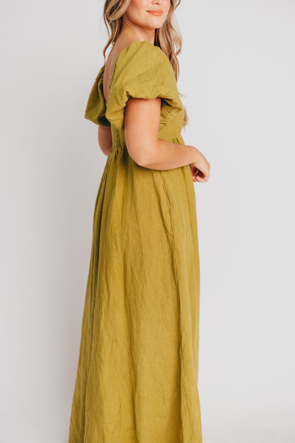 Candace Maxi Dress in Olive - 100% Linen - Bump Friendly (Restocking in June)