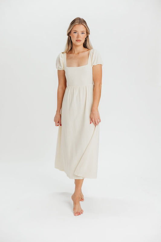 August Open Back Midi Dress in Ivory Cream - Bump Friendly