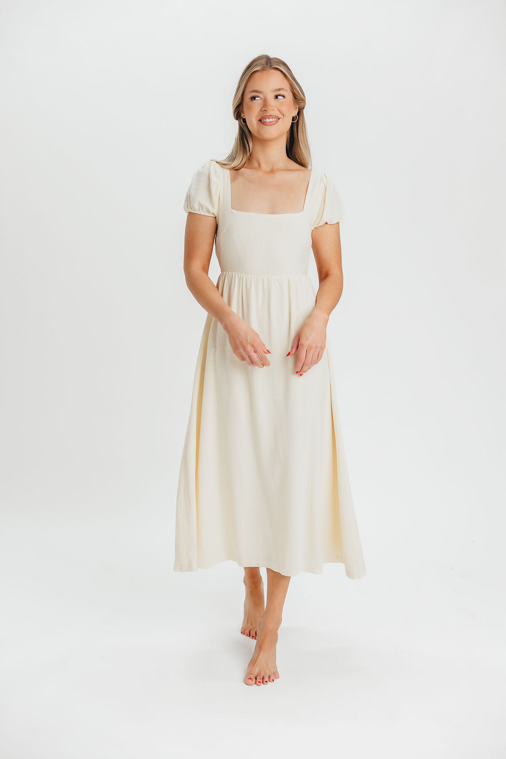 August Open Back Midi Dress in Ivory Cream - Bump Friendly