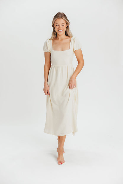 August Open Back Midi Dress in Ivory Cream - Bump Friendly