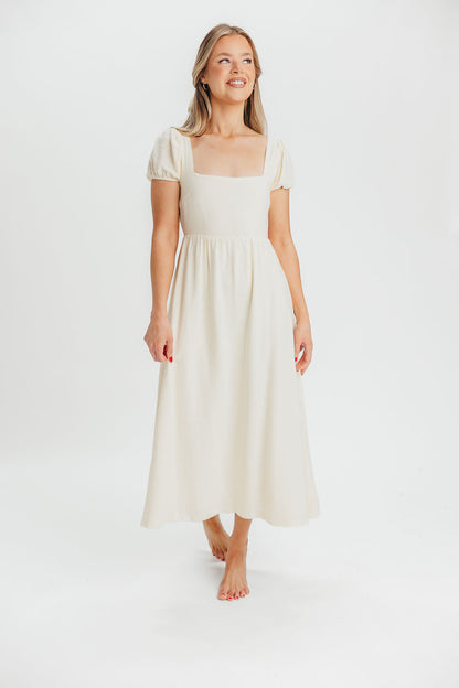 August Open Back Midi Dress in Ivory Cream - Bump Friendly