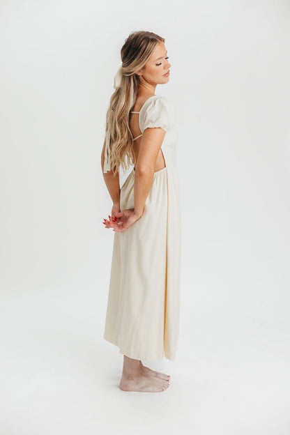 August Open Back Midi Dress in Ivory Cream - Bump Friendly