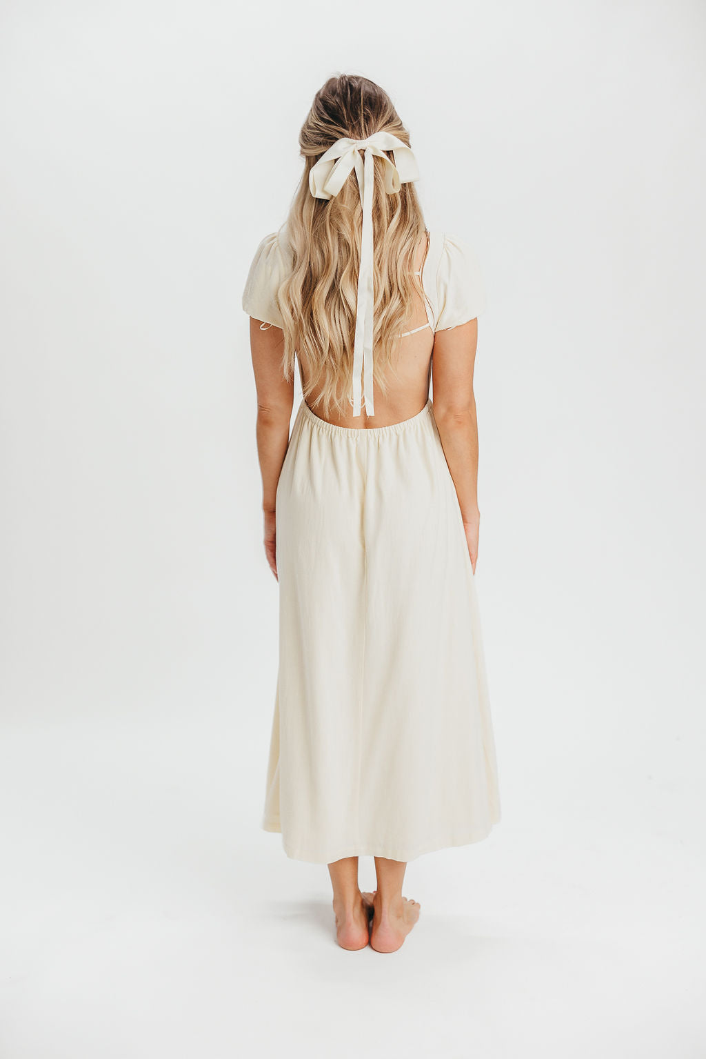 August Open Back Midi Dress in Ivory Cream - Bump Friendly