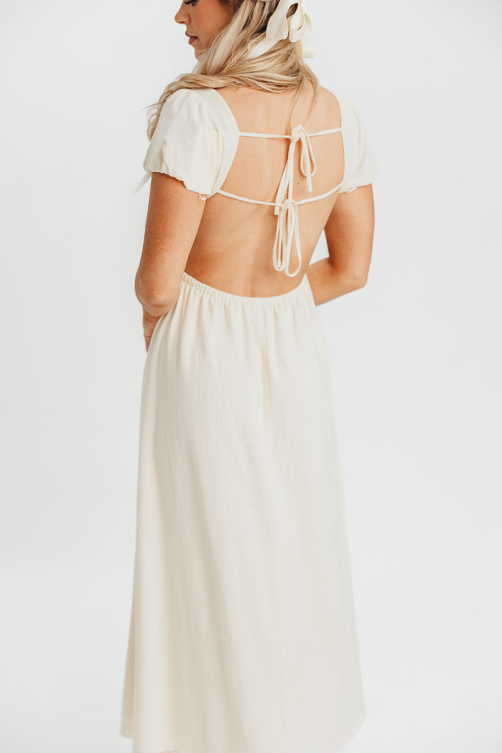 August Open Back Midi Dress in Ivory Cream - Bump Friendly