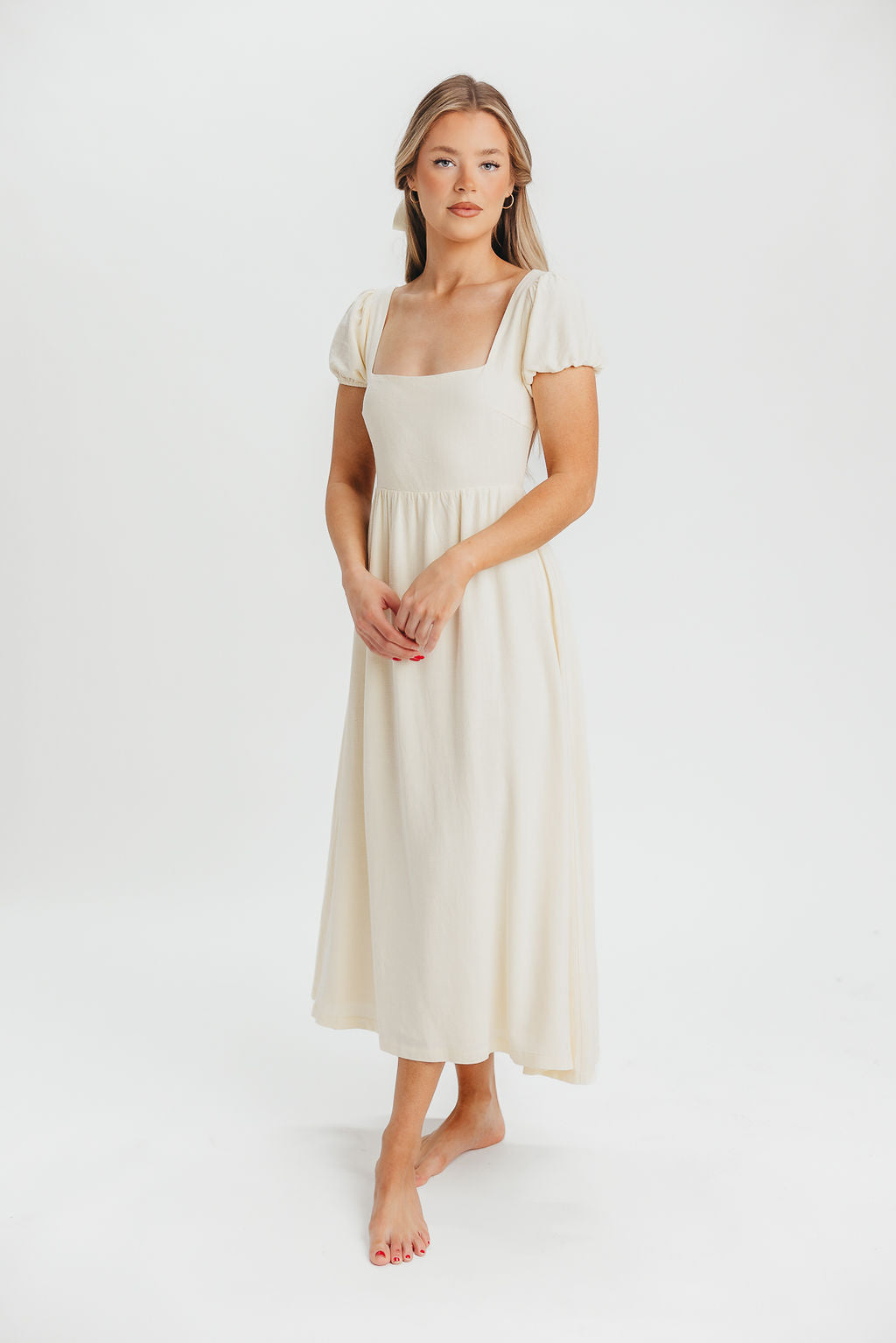 August Open Back Midi Dress in Ivory Cream - Bump Friendly