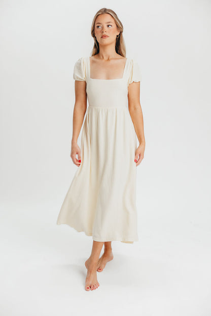 August Open Back Midi Dress in Ivory Cream - Bump Friendly